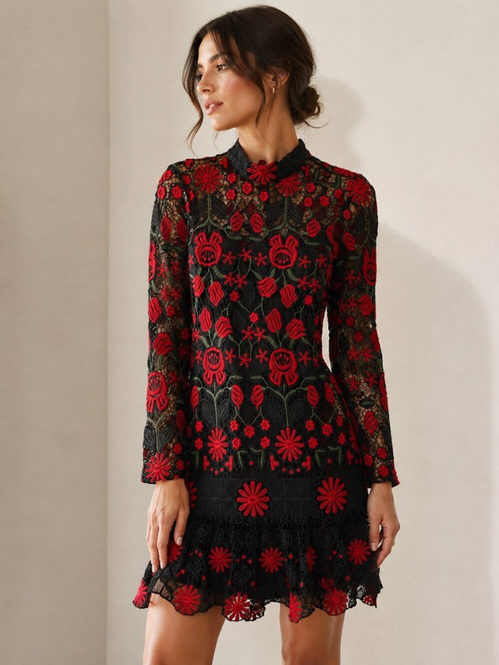 ASOS DESIGN Contrast Lace Mini Dress with Pep Hem